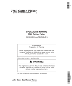John Deere 7760 Cottom Picker (000000-028000) Operator's Manual (OMN300606)