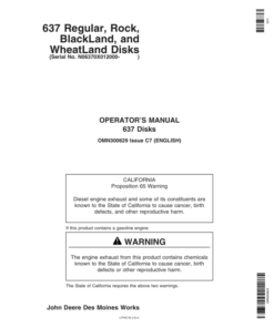 John Deere 637 Regular, Rock, BlackLand, WheatLand Disks (012000-) Operator's Manual (OMN300629)