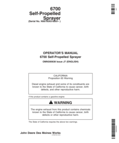 John Deere 6700 Self-Propelled Sprayer (018001- 022000) Operator's Manual (OMN300638)