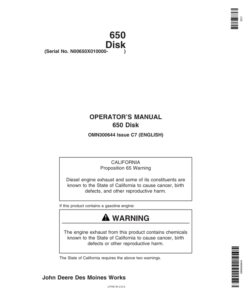 John Deere 650 Disk (010000-013999) Operator's Manual (OMN300644)