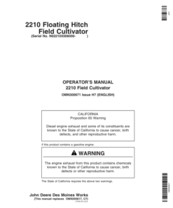 John Deere 2210 Floating Hitch Field Cultivator North America (006000-007999) Operator's Manual (OMN300671)