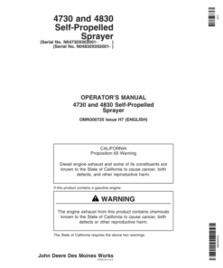 John Deere 4730 & 4830 Self-Propelled Sprayers Export Edition (002001-004000) Operator's Manual (OMN300725)
