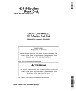 John Deere 637 Regular Rock Disk (5-Section)(014000-) Operator's Manual (OMN300744)