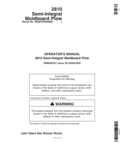 John Deere 2810 Semi-Integral Moldboard Plows Operator's Manual (OMN300751)
