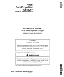 John Deere 4930 Self-Propelled Sprayer (006001-) Operator's Manual (OMN300791)