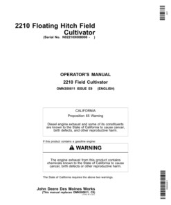 John Deere 2210 Floating Hitch Field Cultivator North America (008000-760100) Operator's Manual (OMN300811)
