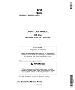 John Deere 650 Disk (014000-) Operator's Manual (OMN300929)