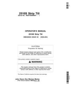 John Deere 2510S Strip Till Applicator Operator's Manual (OMN300935)