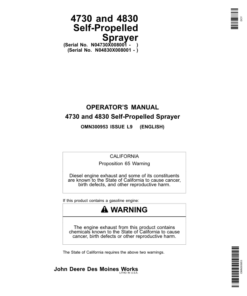 John Deere 4730 & 4830 Self-Propelled Sprayer Export Edition (008001-013000) Operator's Manual (OMN300953)