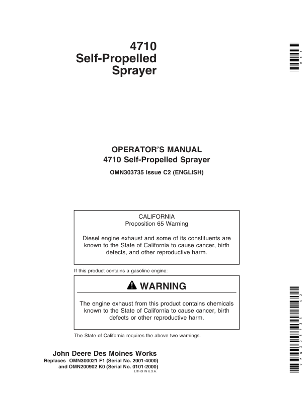 John Deere 4710 Self- Propelled Sprayer Operator's Manual (OMN303735)