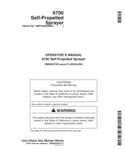 John Deere 6700 Self-Propelled Sprayer (006001-008000) Operator's Manual (OMN303739)