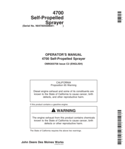 John Deere 4700 Self-Propelled Sprayer Operator's Manual (OMN303758)