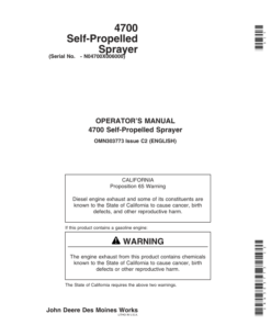 John Deere 4700 Self-Propelled Sprayer Operator's Manual (OMN303773)