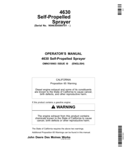 John Deere 4630 Self-Propelled Sprayer European Edition (000101-018000) Operator's Manual (OMN319903)