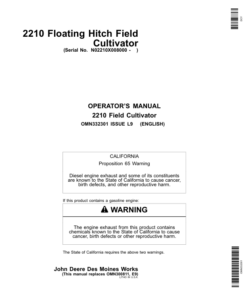 John Deere 2210 Floating Hitch Field Cultivator European Edition (008000- ) Operator's Manual (OMN332301)