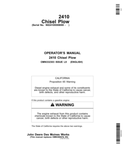 John Deere 2410 Chisel Plow Export Edition (008000-011999) Operator's Manual (OMN332303)