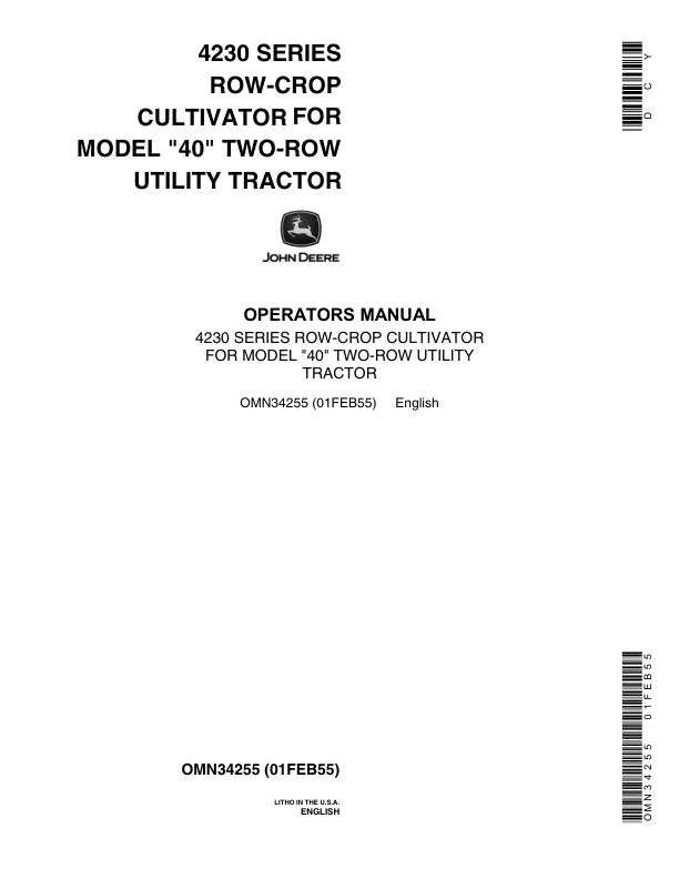 John Deere 4230 Series Row-Crop Cultivator Operator's Manual (OMN34255)