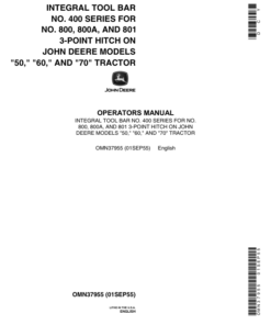 John Deere Integral Tool Bar No. 400 Series Operator's Manual (OMN37955)