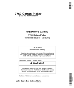 John Deere 7760 Cotton Picker (028001-) Operator's Manual (OMN382995)