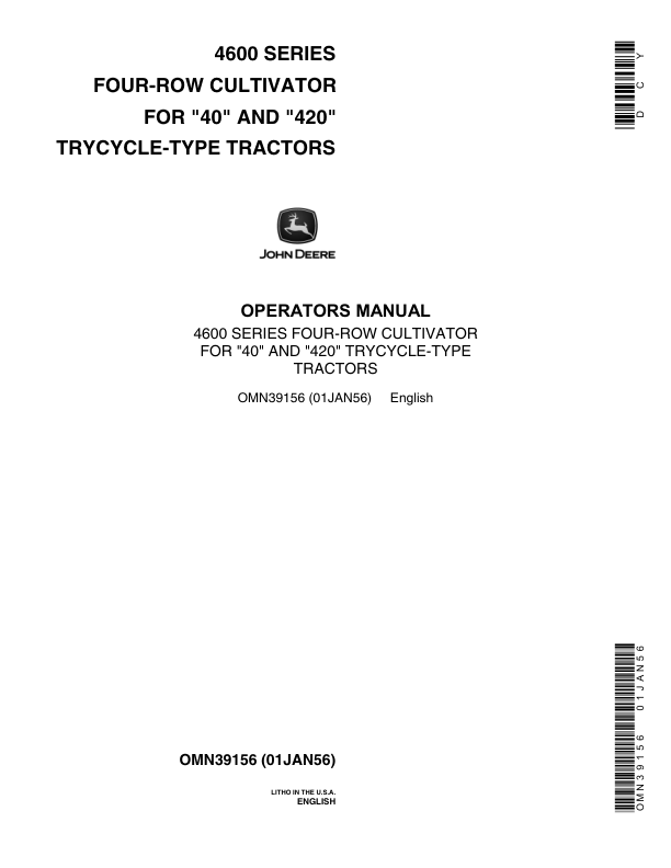 John Deere 4600 Series Four-Row Cultivator Operator's Manual (OMN39156)