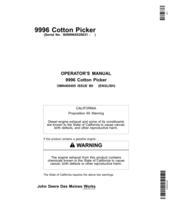 John Deere 9996 Cotton Picker (026031-) Operator's Manual (OMN400485)