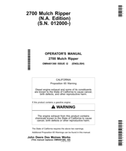 John Deere 2700 Mulch Ripper Operator's Manual (OMN401360)