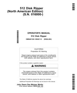 John Deere 512 Disk Ripper (016000-) Operator's Manual (OMN401363)