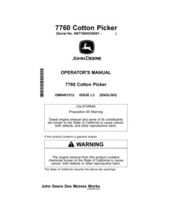 John Deere 7760 Cotton Picker (030001-) Operator's Manual (OMN401512)