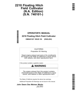 John Deere 2210 Floating-Hitch Field Cultivators (North American) Operator's Manual (OMN401527)