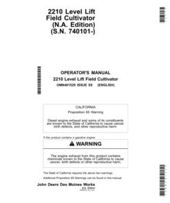 John Deere 2210 Level-Lift Field Cultivators (North American) Operator's Manual (OMN401529)