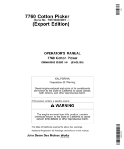 John Deere 7760 Cotton Picker (030001-) Operator's Manual (OMN401802)