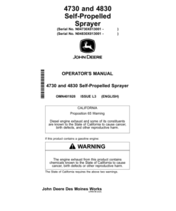John Deere 4730 & 4830 Self-Propelled Sprayer North America (013001-018000) Operator's Manual (OMN401928)