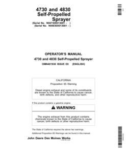 John Deere 4730 (013001-018000) & 4830 (013001-023000) Self-Propelled Sprayer (Export Edition) Operator's Manual (OMN401930)