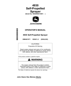 John Deere 4930 Self-Propelled Sprayer (013001-) Operator's Manual (OMN401971)