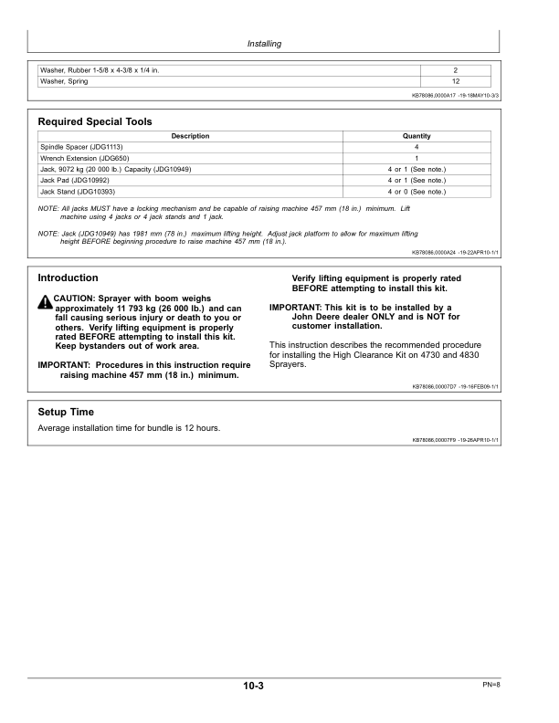 John Deere 4730, 4830 Sprayer High Clearance Kit BN400181 (013001-) Operator's Manual (OMN402096) - Image 2