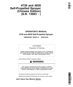 John Deere 4730 & 4830 Self-Propelled Sprayer Export Edition (013001-018000) Operator's Manual (OMN402487)
