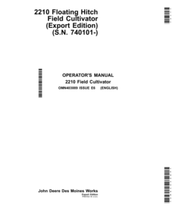 John Deere 2210 Floating Hitch Field Cultivator (Export Edition) Operator's Manual (OMN403089)