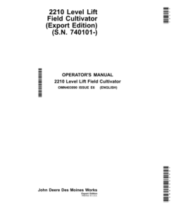 John Deere 2210 Level Lift Field Cultivators (Export Edition) Operator's Manual (OMN403090)