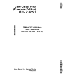John Deere 2410 Chisel Plow (European Edition) Operator's Manual (OMN403091)
