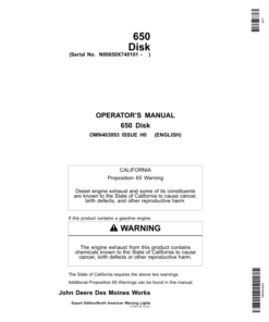 John Deere 650 Tandem Flex-Fold Disk Operator's Manual (OMN403093)
