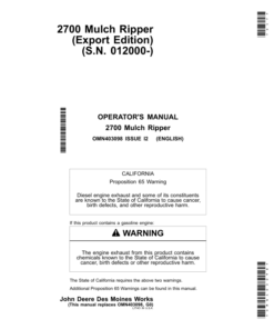 John Deere 2700 Mulch Ripper (012000-) Operator's Manual (OMN403098)