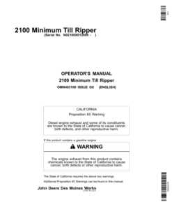 John Deere 2100 Minimum Till Ripper Export Edition (012000-740100) Operator's Manual (OMN403100)
