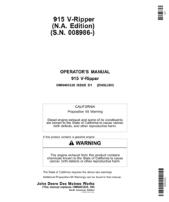 John Deere 915 V-Rippers (Mfg in USA) Operator's Manual (OMN403328)