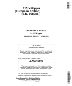 John Deere 915 V-Rippers (Mfg in USA) Operator's Manual (OMN403329)