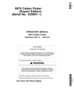 John Deere 9970 Cotton Picker (Export Edition) (035001-) Operator's Manual (OMN404009)