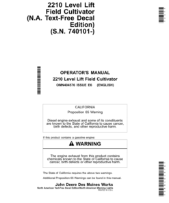 John Deere 2210 Level-Lift Field Cultivators North American Warning Lights (North American Edtion) Operator's Manual (OMN404576)