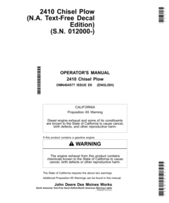 John Deere 2410 Chisel Plows North American Warning Lights (North American) Operator's Manual (OMN404577)