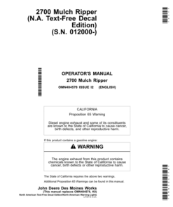 John Deere 2700 Mulch Ripper Operator's Manual (OMN404578)