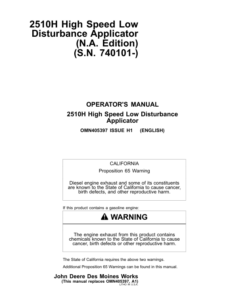 John Deere 2510H High-Speed Applicators (Low-Disturbance) North America (740101-745100) Operator's Manual (OMN405397)