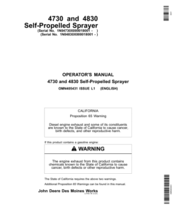 John Deere 4730 & 4830 Self-Propelled Sprayer Export Edition (018001-023000) Operator's Manual (OMN405431)